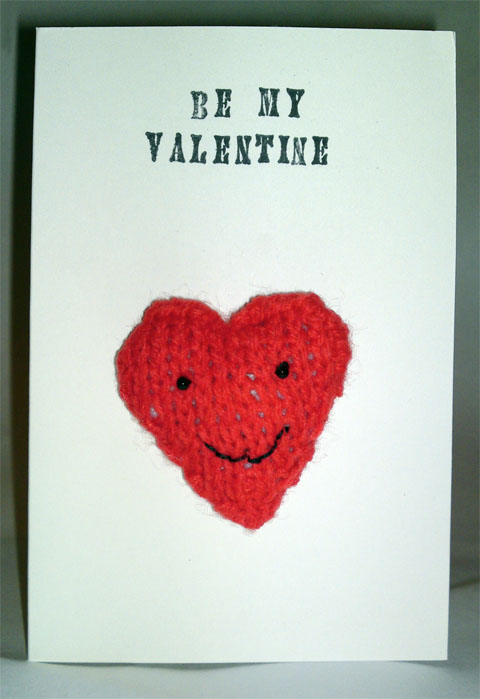 Be My Valentine Handmade Card Featuring a Knitted Heart
