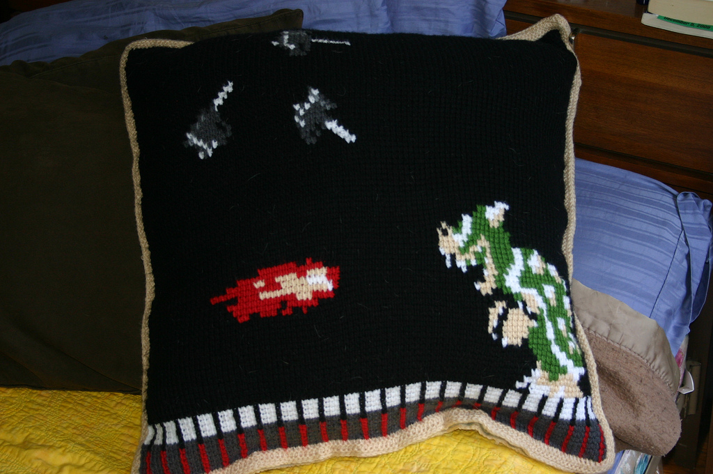 Super Mario Pillow In Tunisian Crochet