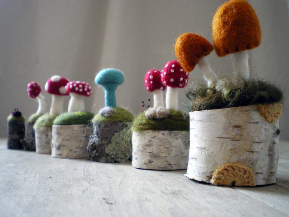 Lisa Jordan's Tiny Felted Toadstools All in a Row