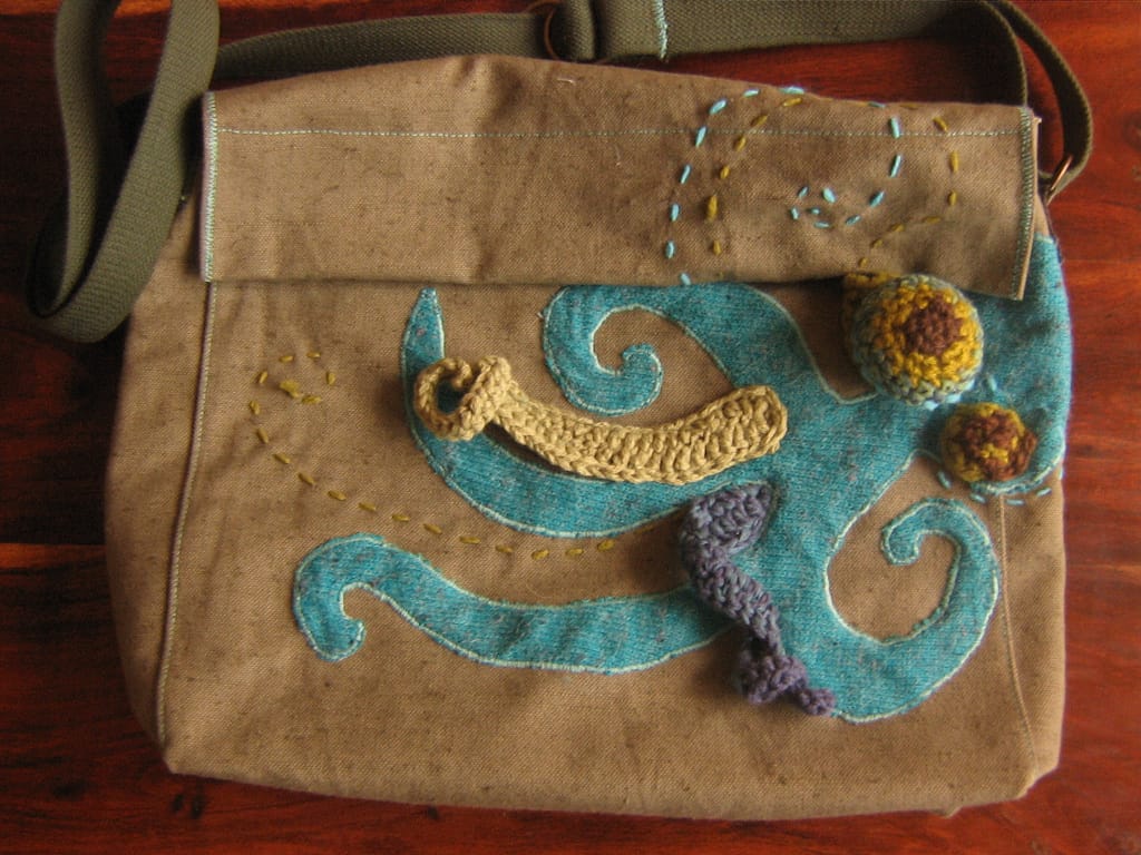 Creative Octopus Embellishment on Messenger Bag