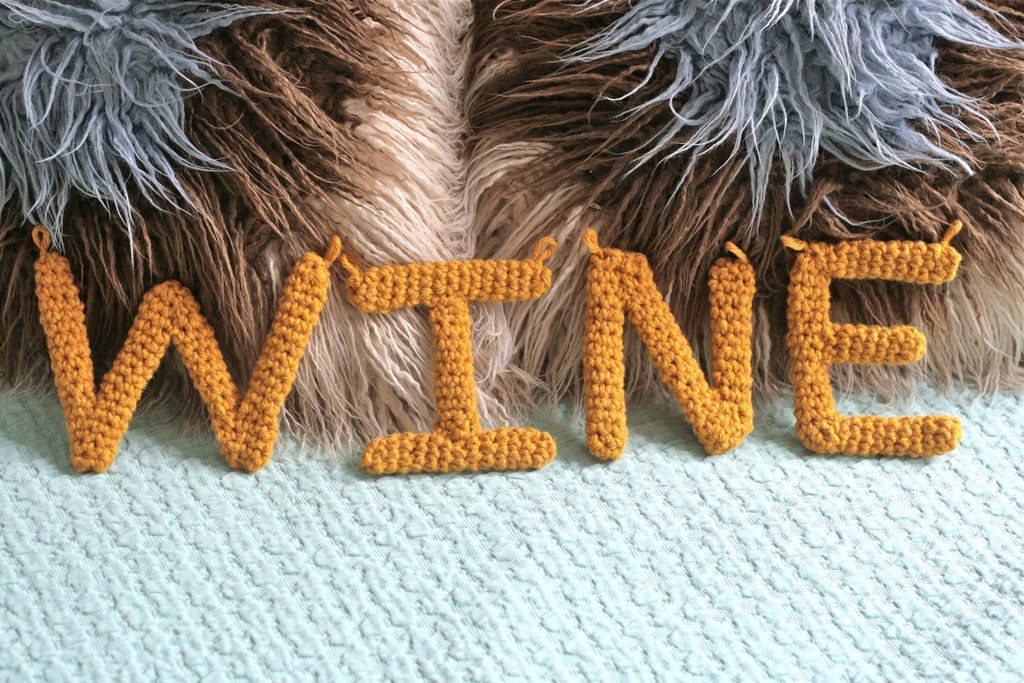 She Crocheted a 'WINE' Sign For a Bar - So Cool!