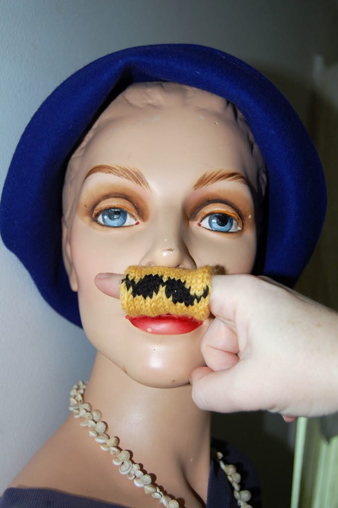 She Knit A Fun Fingerstache!