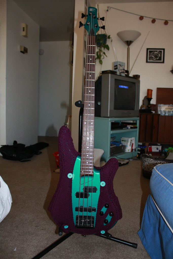 She Knit Bass Guitar Cozy!