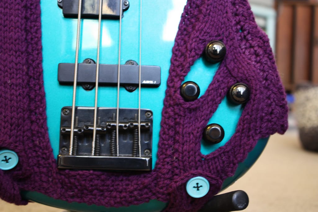 She Knit Bass Guitar Cozy!