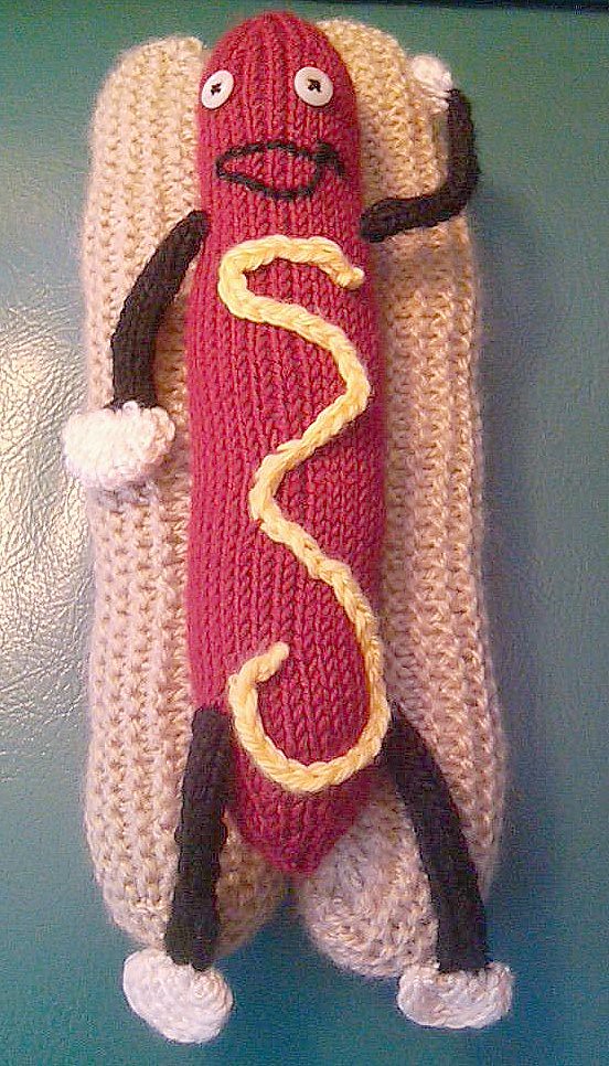 It's Mr. Weenie - the Knit Hot Dog Man!