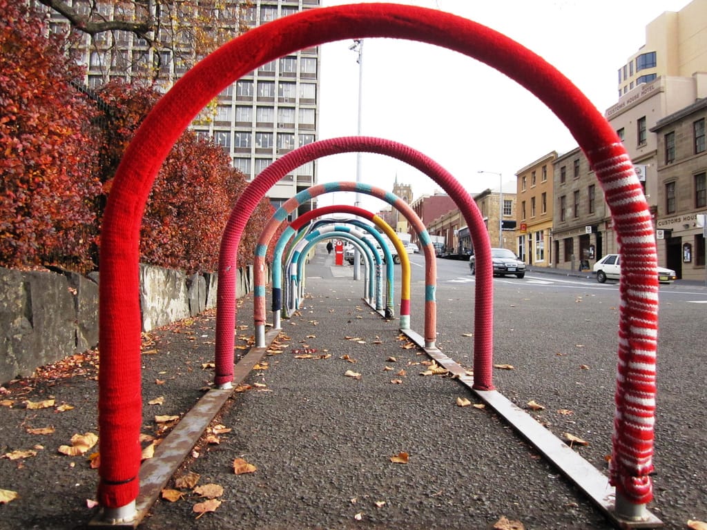 The Arches of Hobart - Bike Rack Yarn Bomb