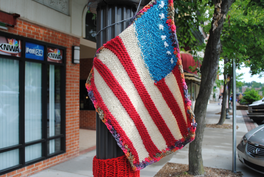 Flag Yarn Bomb in Fayetteville, Arkansas