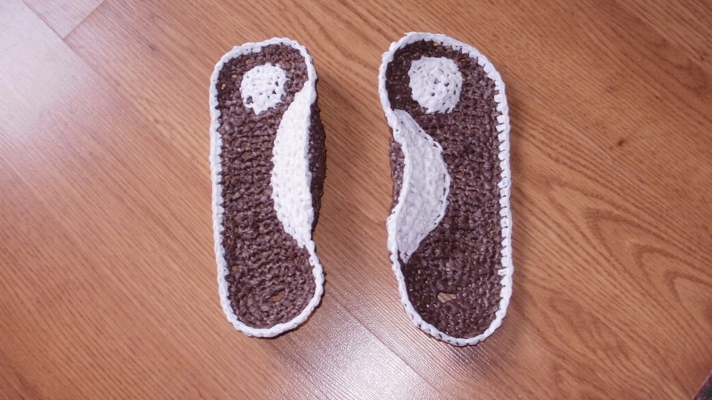 Genius Orthotics Crocheted With Recycled Plastic Bags, aka Plarn!