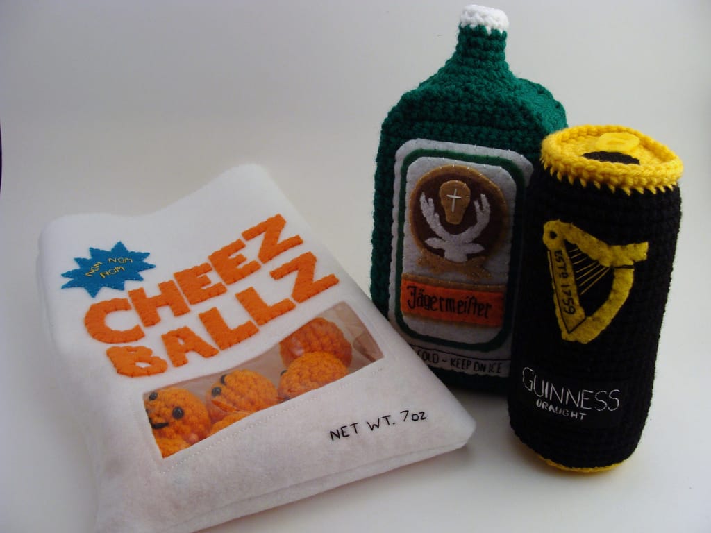 She Crocheted Cheese Puffs, Jaegermeister and a Can of Guinness!