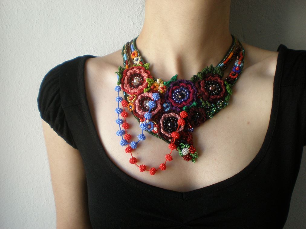 Freeform Crochet and Bead Necklace By Irregular Expressions