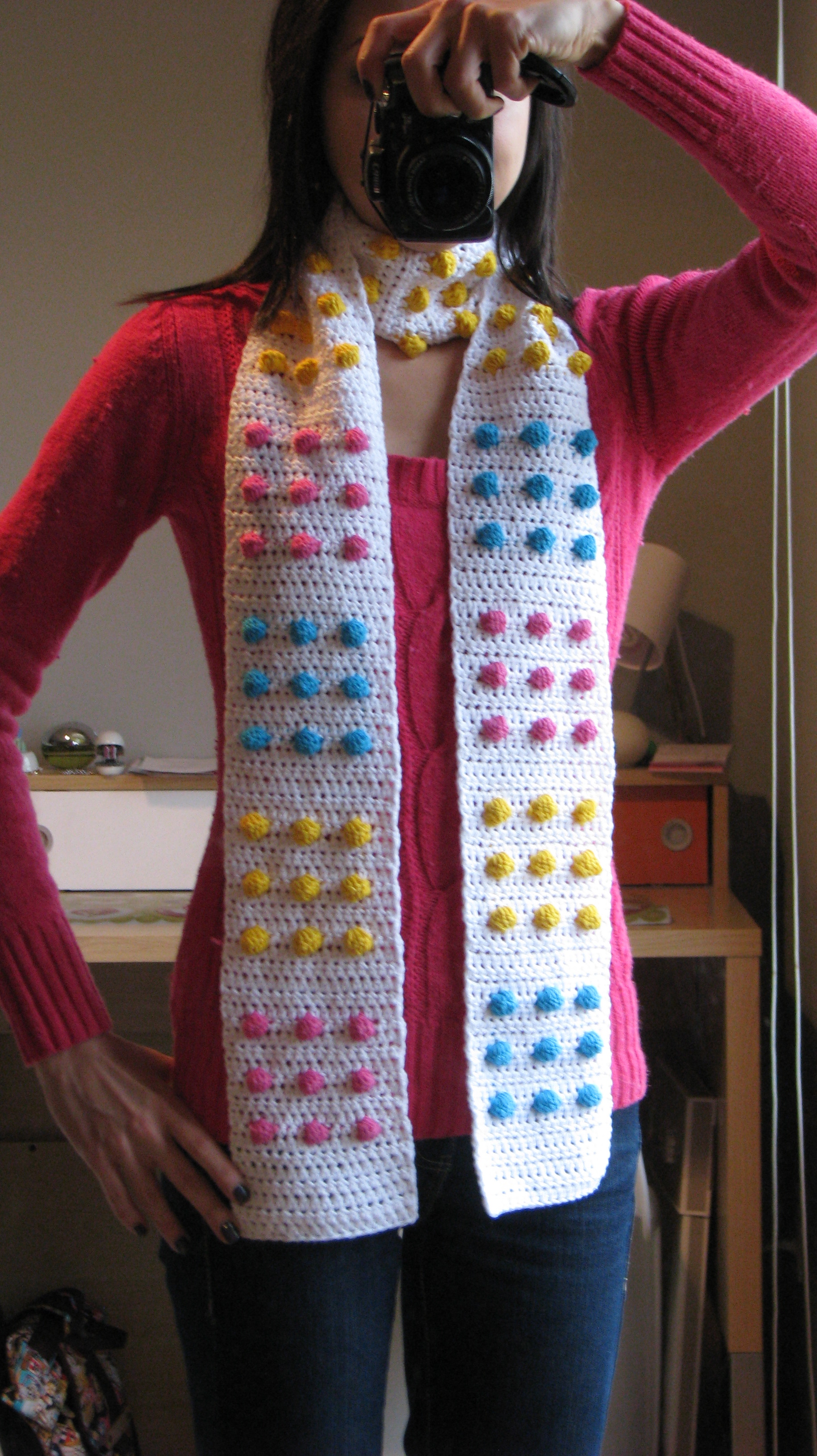 Cute Crochet Candy Button Scarf, You Can Make One Too!