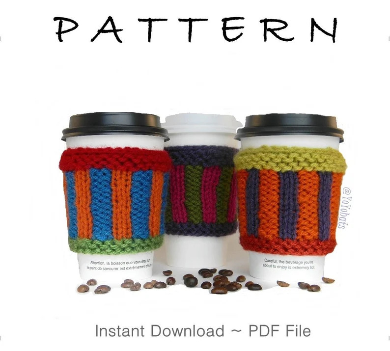 Gift Idea: Knit A Quick & Basic Coffee Cozy Cup Sleeve With One Of These Six Patterns
