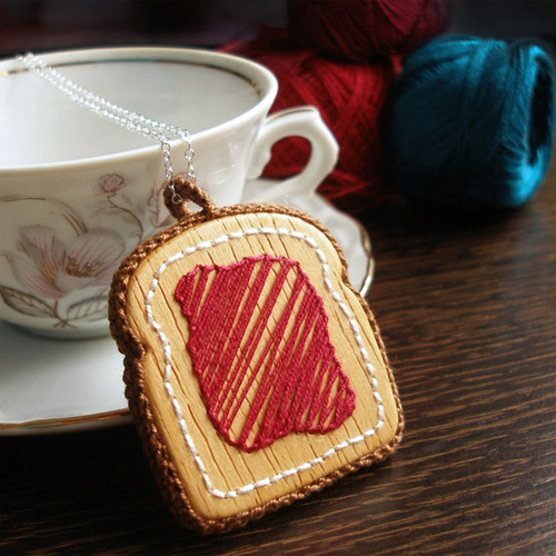 Wooden Embroidered Raspberry Toast