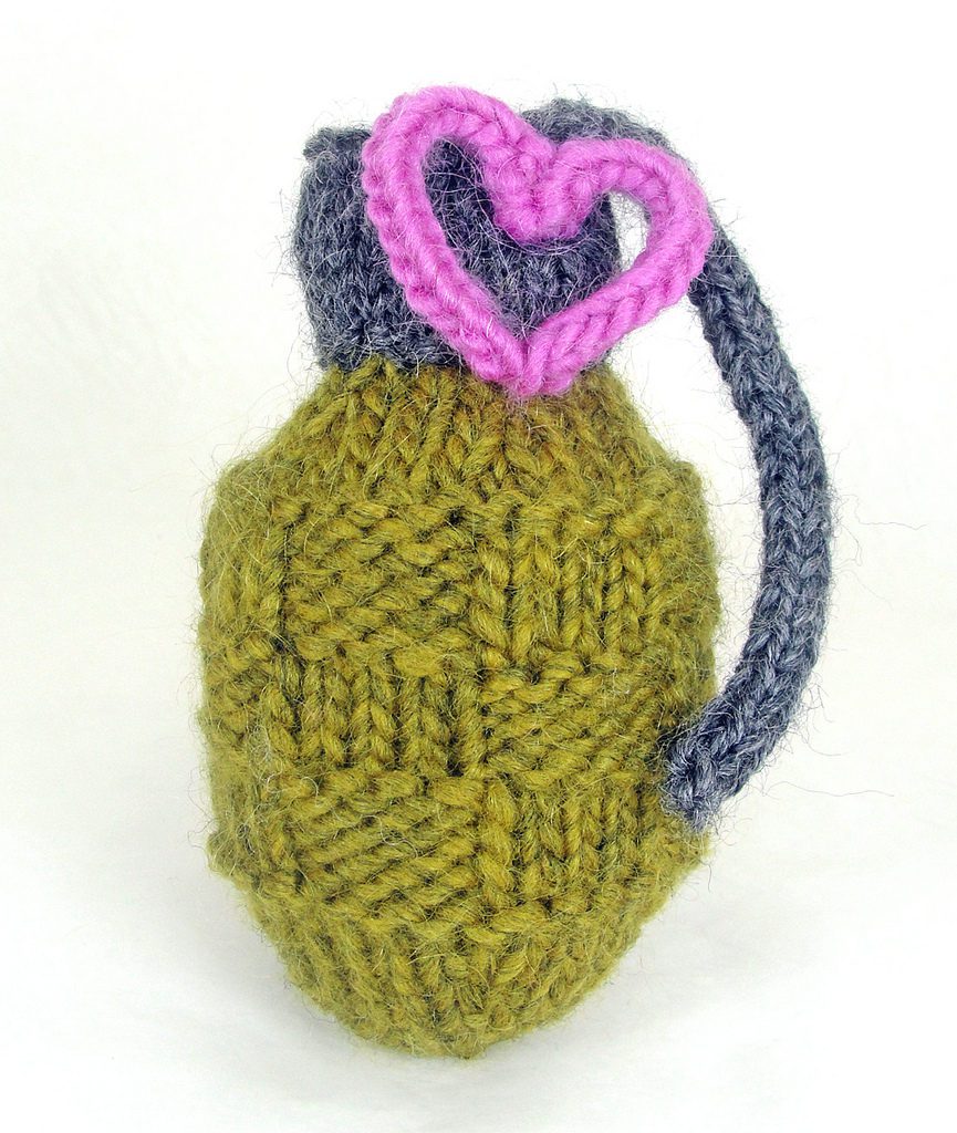 Knit Grenade With Heart - Love Not Bombs ... Yarn Bombs Okay!
