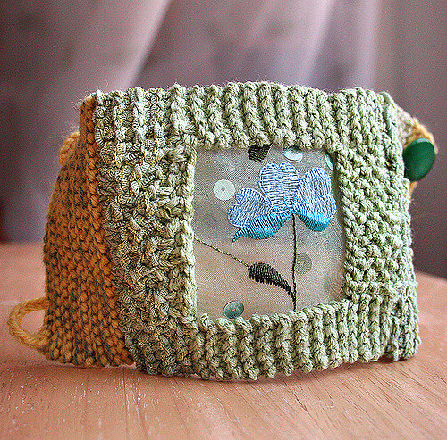 Spring Meadow Knit Wrist Cuff - It's Wearable Art!