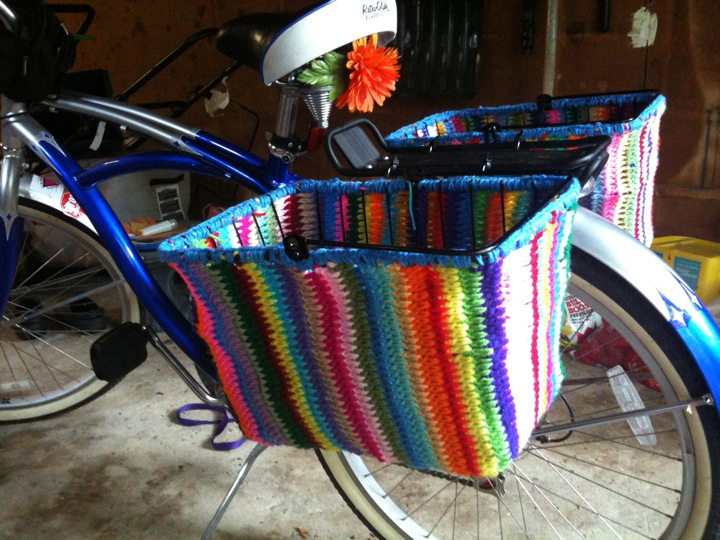 Colorful Crochet Bicycle Baskets