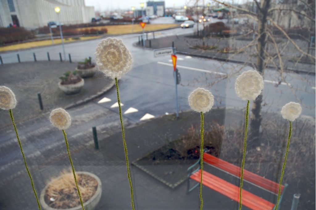Flowery Yarn Bomb at Cafe Loki in Reykjavik, Iceland