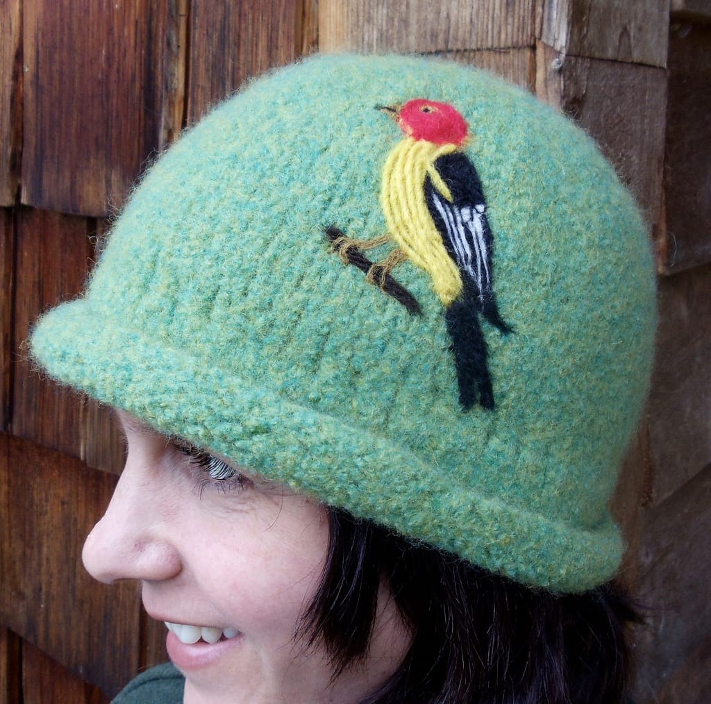This Lovely Knitted Cloche Hat Features A Felted Western Tanager