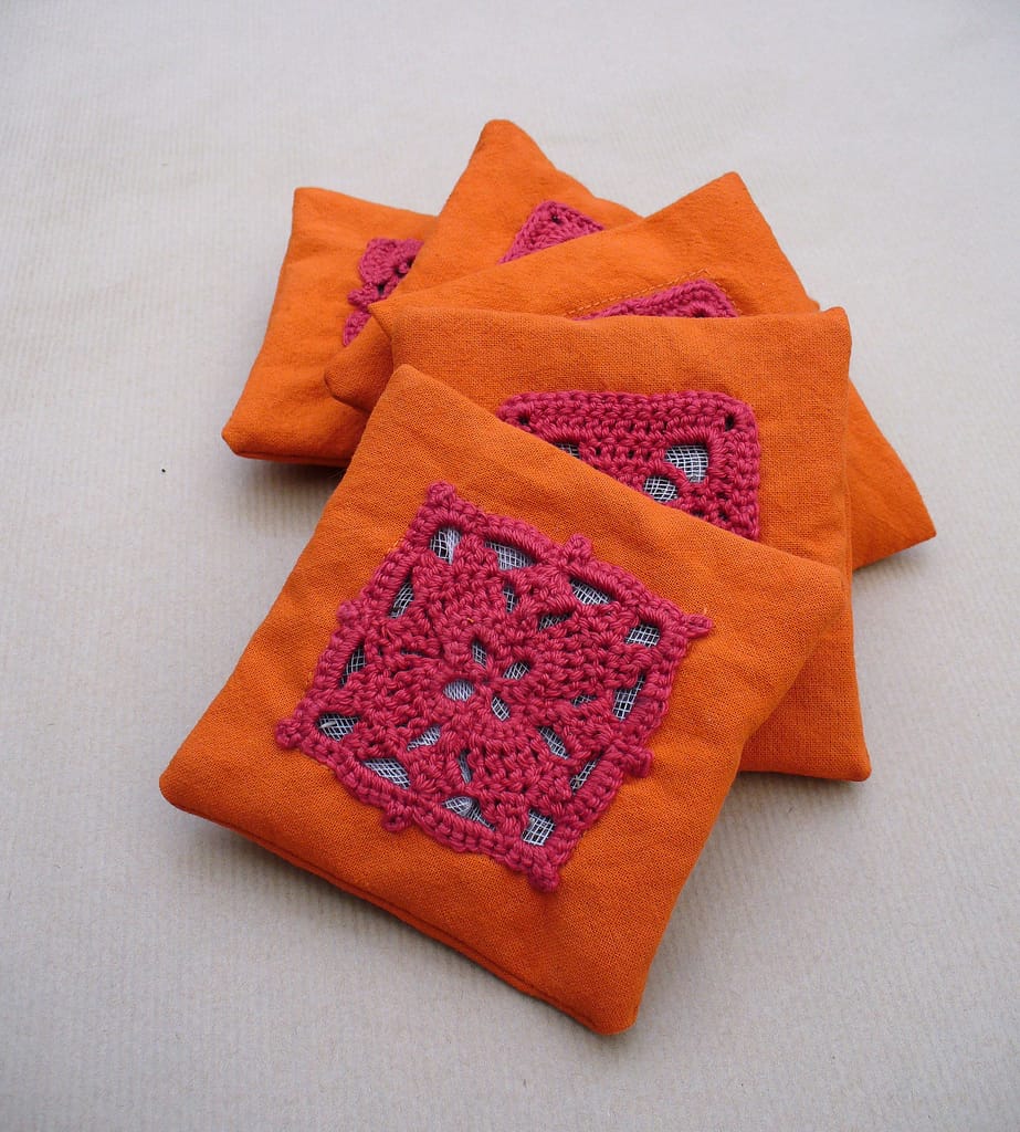 Beautiful Orange Lavender Bags Embellished With Crochet