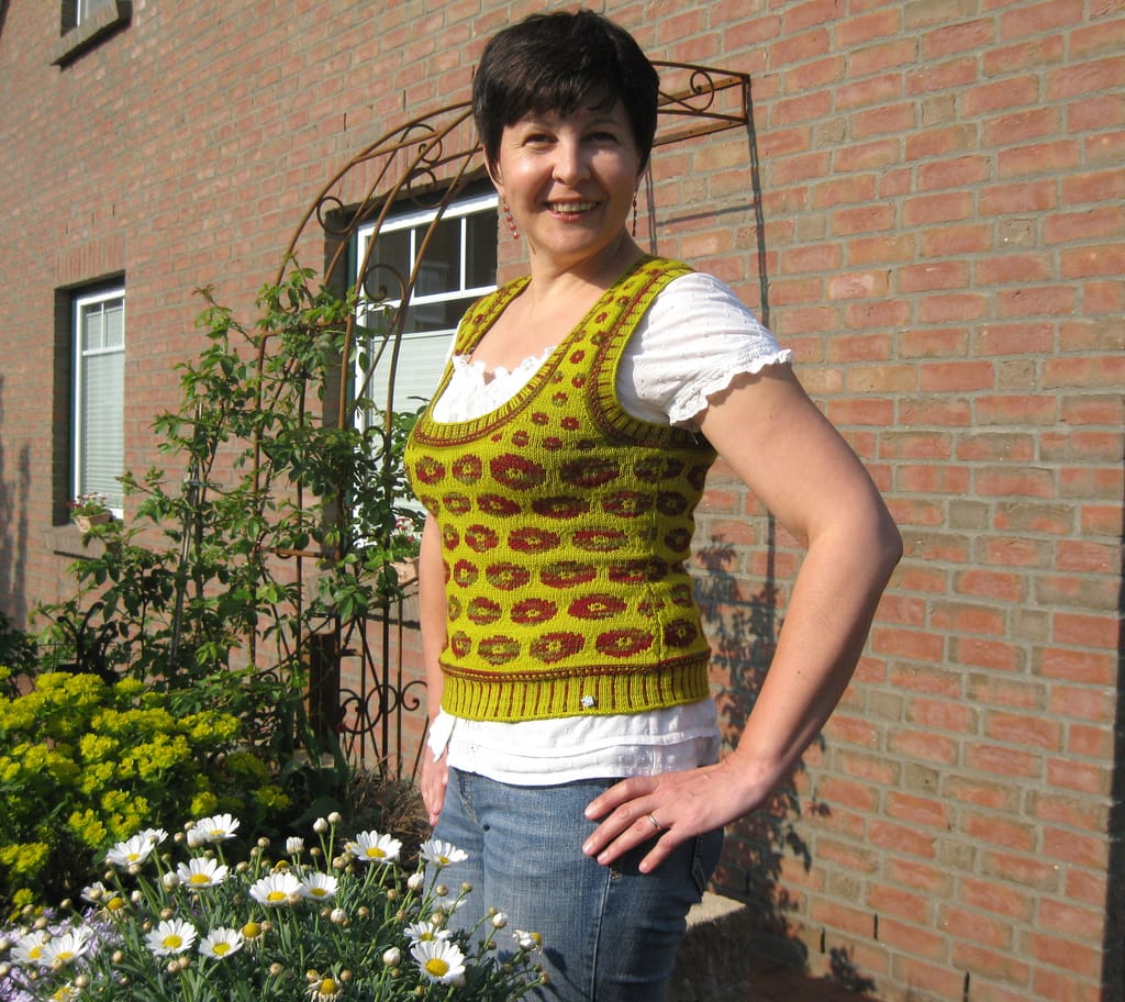 Knitted Poppy Vest Based On A Kaffe Fassett Motif