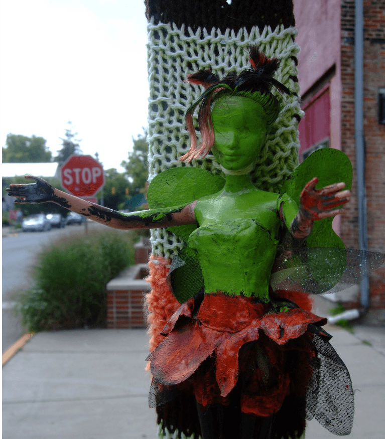 Jafagirls Textile Totem Yarn Bomb in Yellow Springs, Ohio