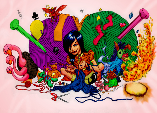 I Knit Crazy SHIT, Illustration by Grange Wallis