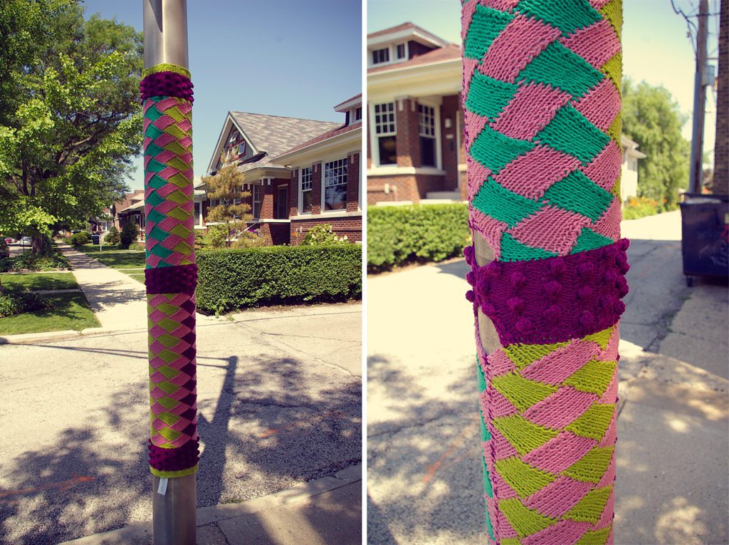 Awesome Entrelac Yarn Bomb - That's Some Fancy Knitting!