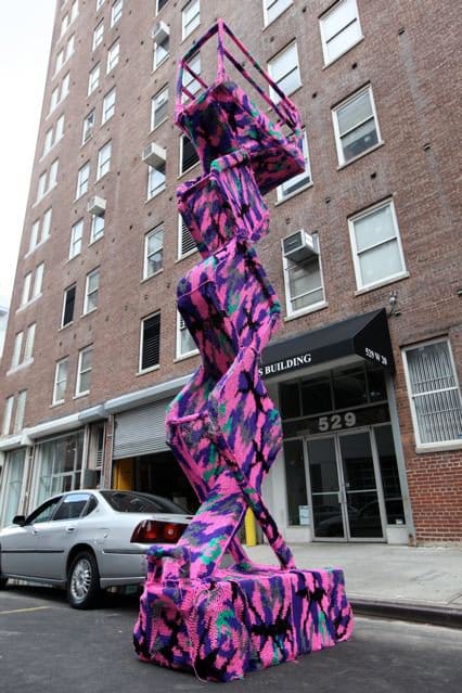 Yarn Bombed Scissor Lift Crocheted By Olek