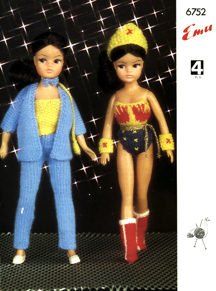 Vintage Wonder Woman Costume, Knit for a Sindy Doll