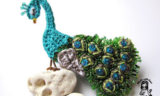Beautiful Bead and Crochet Peacock Brooch – True Work of Art … Get The Pattern!