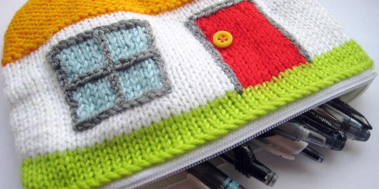 Knit a Cute Cottage-Inspired Pencil Case, Free Pattern By Amanda Berry of Fluff & Fuzz