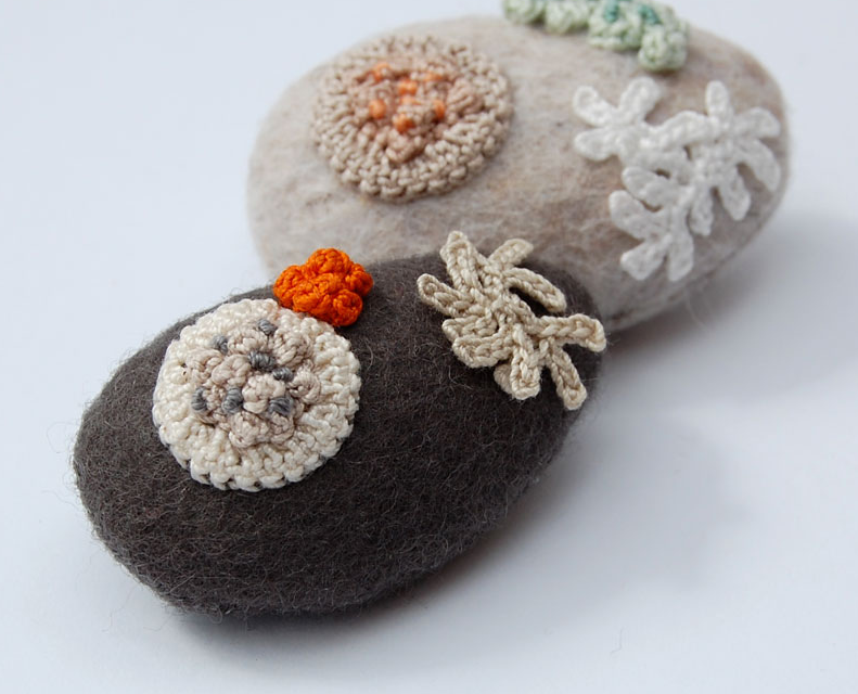Felted Stone Brooches With Lichen Motifs By Elin Thomas