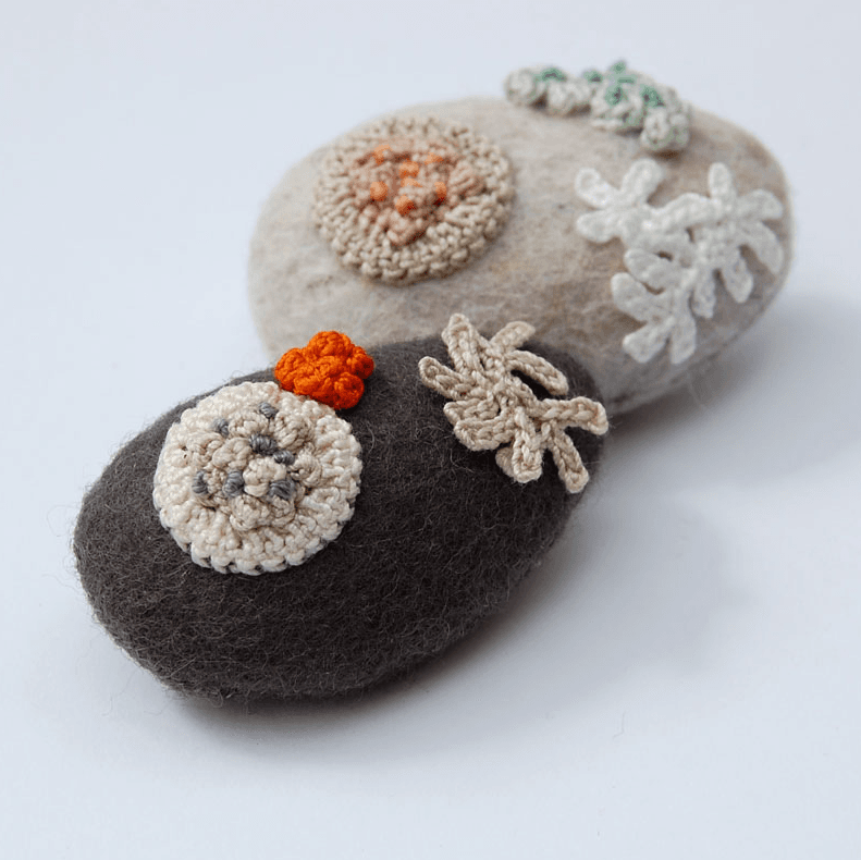 Felted Stone Brooches With Lichen Motifs By Elin Thomas
