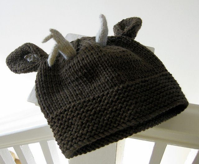 Adorable Knitted Beanie With Tiny Wee Antlers