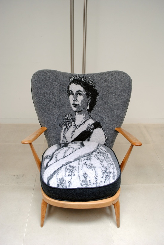 Sue Bradley's Knitted Portrait Chair Featuring The Queen
