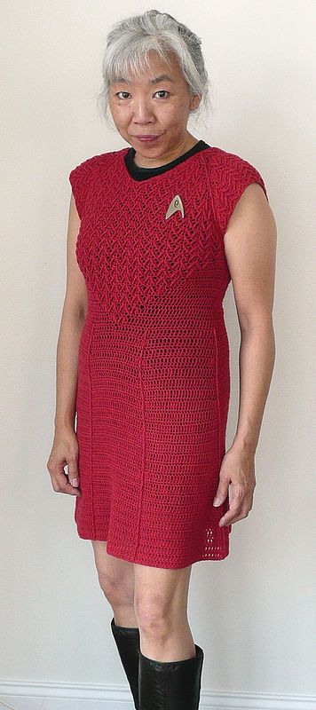 Star Trek: Star Fleet Uniform Dress Crocheted by Doris Chan Based On Her Rockin' Red Dress Pattern