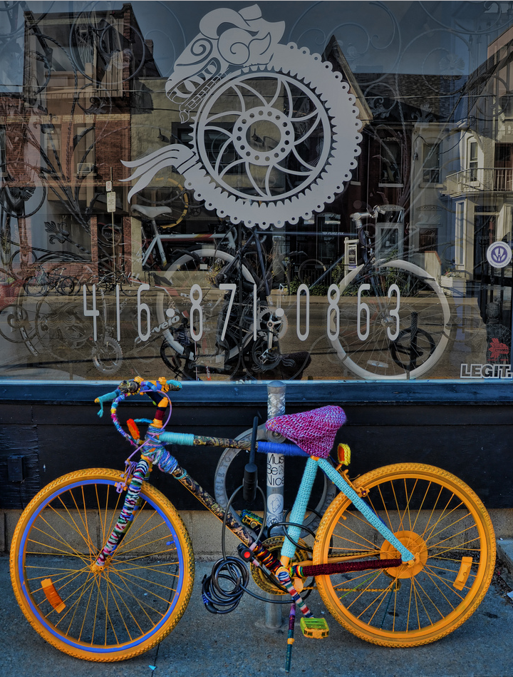 Yarn Bombed Bike Spotted Outside Chilango Cycles in Toronto