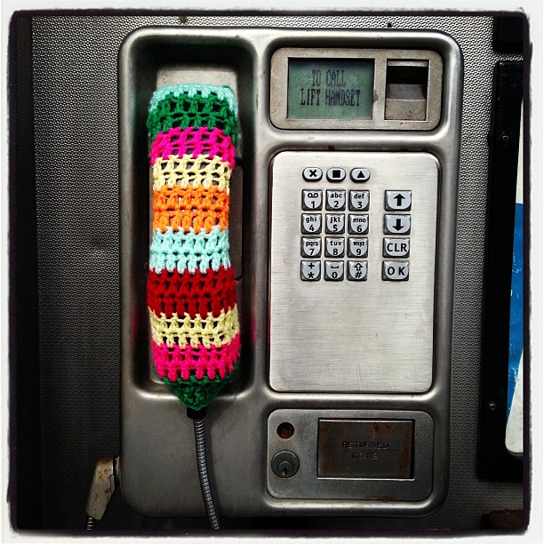 Yarn Bomb The Phone. To Call Lift Handset.