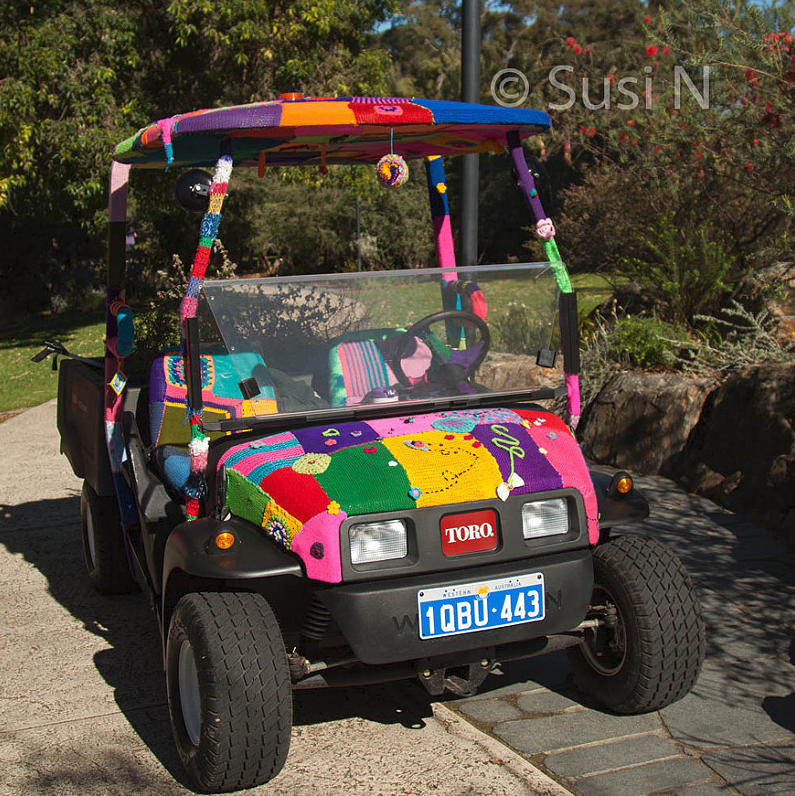 Susi N's Kings Park Festival Yarn Bomb Golf Cart - So Fun!