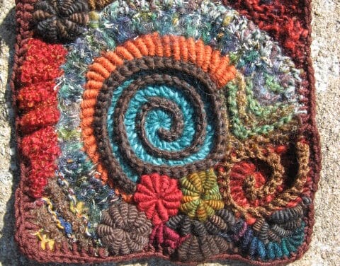 Superb Spirally Blanket Square – Freeform With Crochet Bullions!