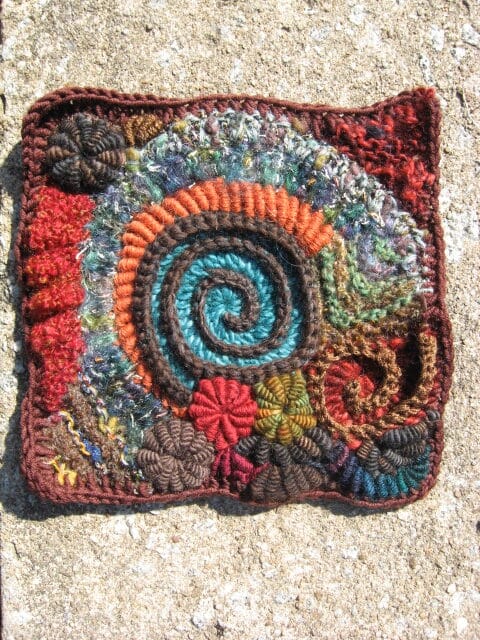 Superb Spirally Blanket Square – Freeform With Crochet Bullions!