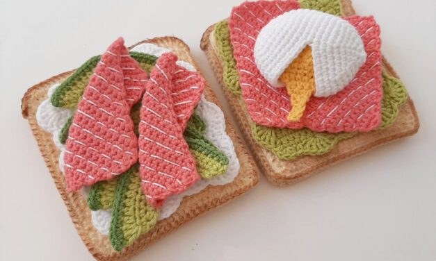 Crochet Toast With Avocado, Eggs Over Easy, Cream Cheese and Salmon! Yum!