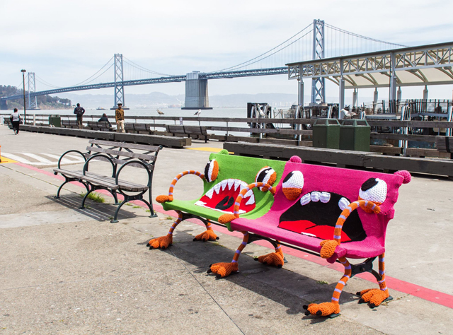 Lorna and Jill Watt's Yarn Bomb At The San Francisco Ferry Building