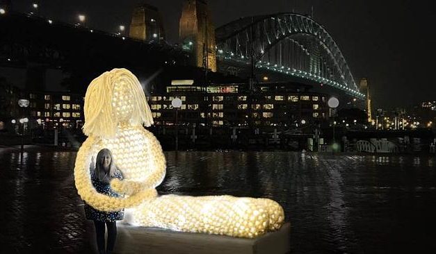 ‘Dolly’ – Outdoor Installation By Crochet Artist Tina Fox, As Part of Sydney’s ‘Vivid Light Walk’