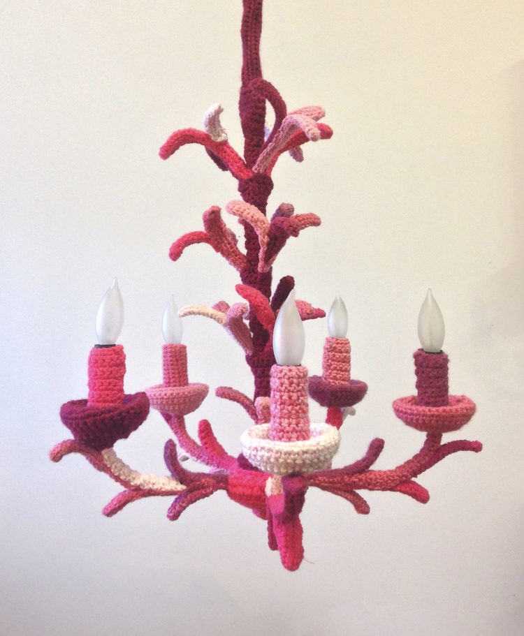 Yarn Bombed chandelier by Melissa Haims