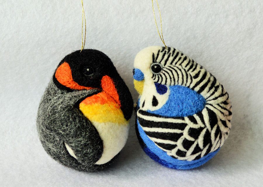 Linda Brike’s Beautiful Felted King Penguin and Budgie