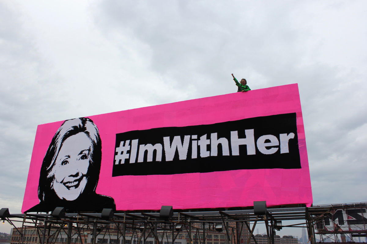 Olek's Crocheted Hillary Clinton Billboard - #ImWithHer