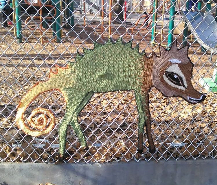 Philadelphia Yarn Bomb Sighting! Crochet Chameleon-Wolf-Deer Spotted in Starr Garden Park …