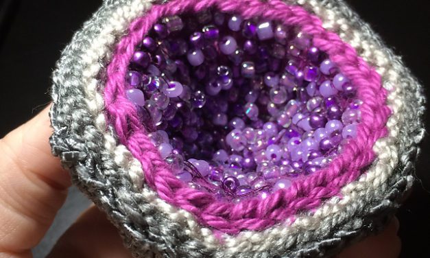 She Knit An Amethyst Geode With Yarn and Beads and You Can Too With This Free Pattern!