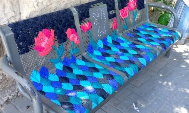 She Used Old Bathing Suits To Embroider These Street Benches – Genius!